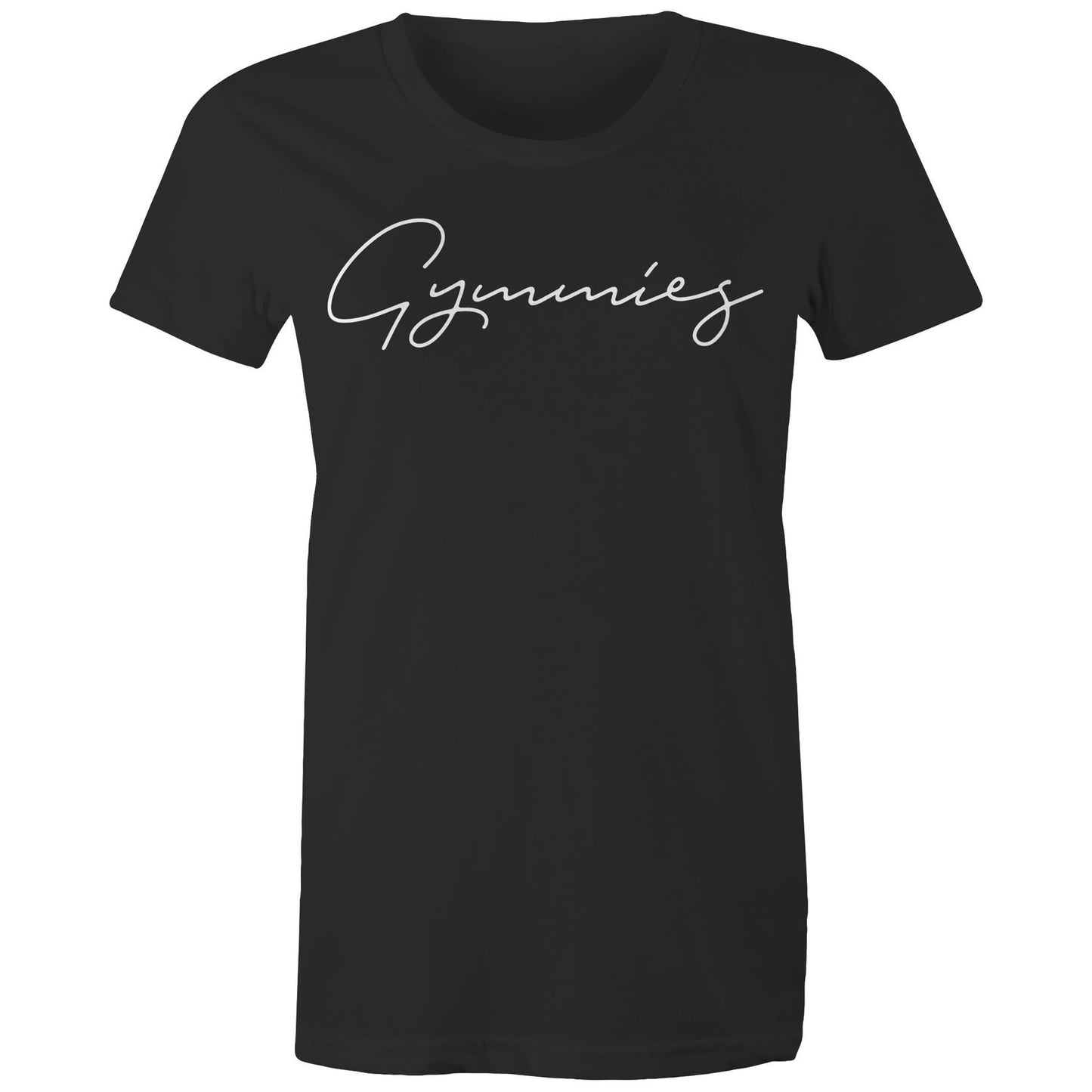 Gymmies Script Womens Crew Tee - 100% Organic Cotton.